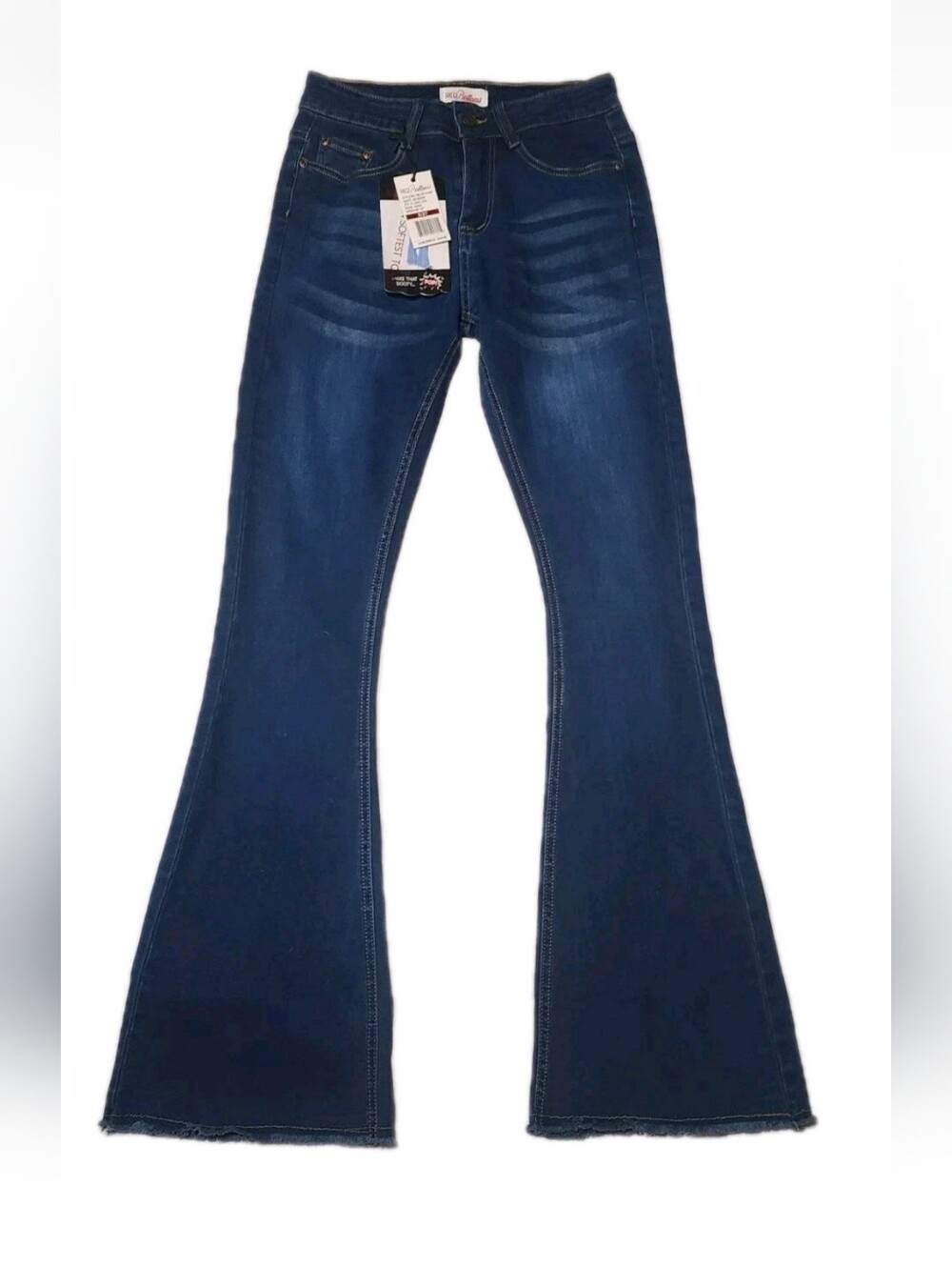NWT Red Bottoms Blue Jeans Flare High Rise 5/27 Fringed Frayed Bottom Stretch